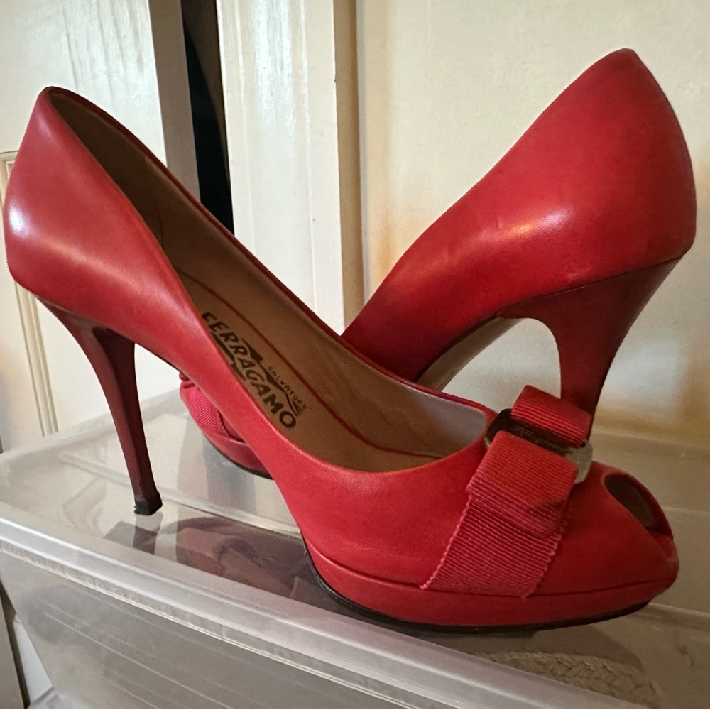Salvatore Ferragamo Vibrant Red Bow Heels
